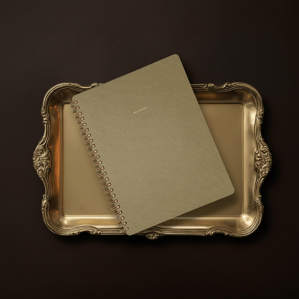 Notebook com NOOTEBOOK na bandeja dourada - 8K